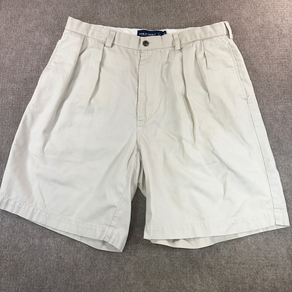 Polo Golf Ralph Lauren Mens 36 Khaki Tan Classic Pleated Cotton Golf Shorts 9in
